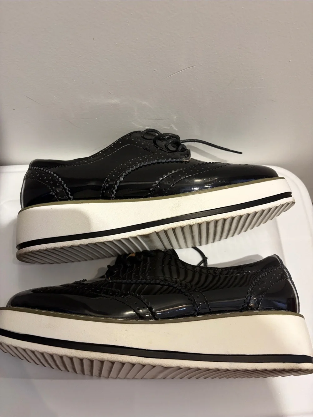 Women’s Black Patent Wingtip Platform Oxfords